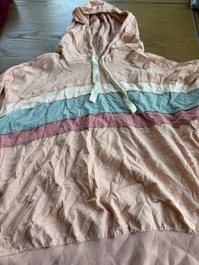 BiBi Peach Striped Hooded Pullover with Blue and Mauve Bands